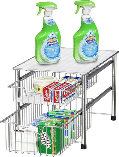 Simple Houseware Stackable 3 Tier Sliding Basket Organizer Drawer, Chrome