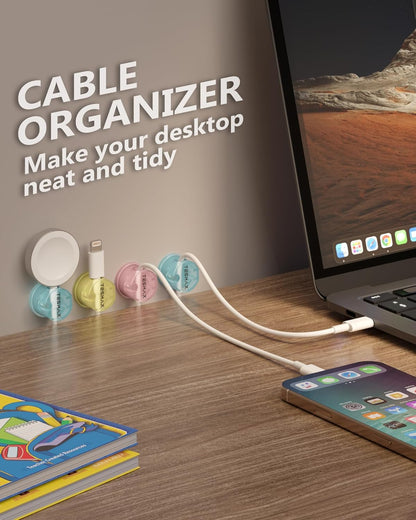 Magnetic Cord Holder 360°Rotation Cord Organizer, 6Pack Cable Clips [1s Lock] Adhesive Cable Management Desk Organizers and Accessories, Phone Charging Wire Holder for Nightstand,Car,Home Office