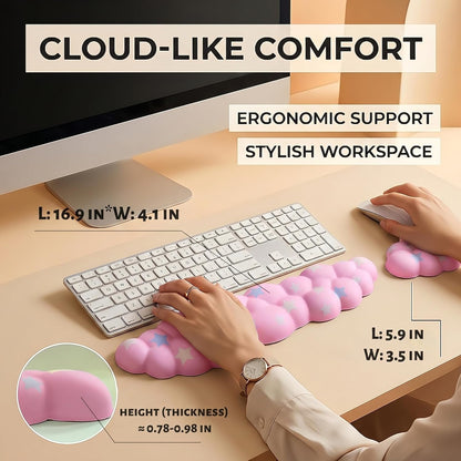 Cloud Wrist Rest Set for Keyboard and Mouse, Includes Cute Coaster, with Computers and Laptops（Purple Star Set）