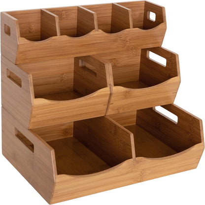 Seville Classics Bamboo Premium Organizer Storage Bins for Kitchen Silverware, Pantry, Closet, Office Desk, Pens, Utensils, Makeup, K Cup, Bamboo, Bag Holder Bin Set (4 Piece)