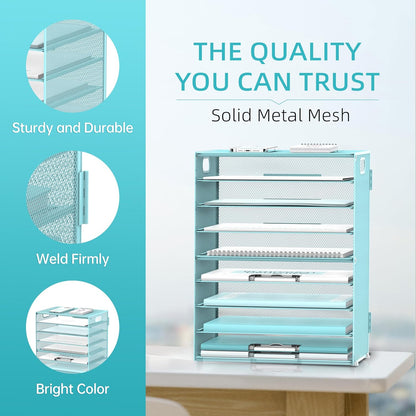 DALTACK 9-Tier Paper Organizer for Desk, Mesh Letter Tray Desk Organizer with Handles, Space-Saving File Organizer for Office Home School Classroom, Black