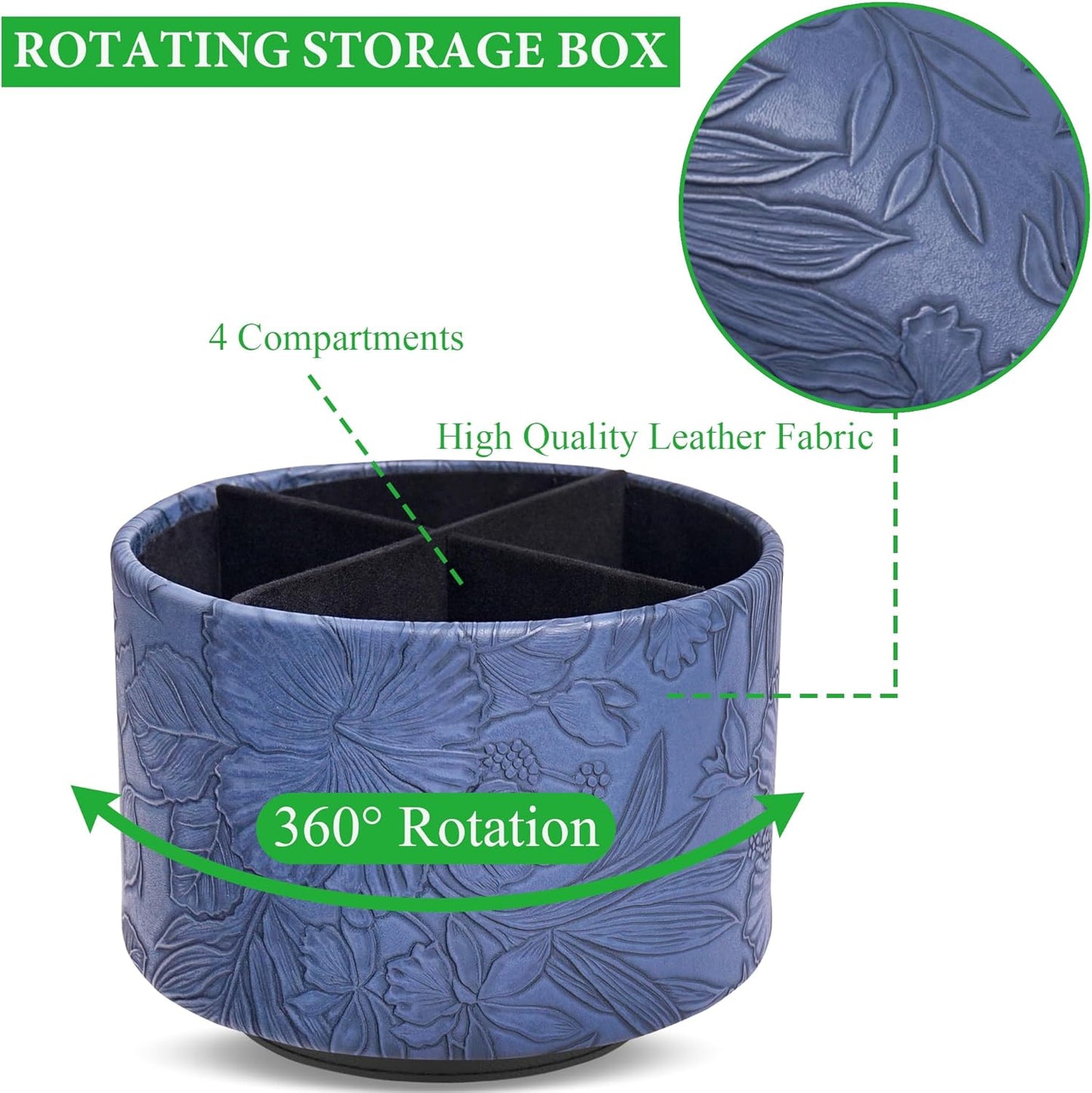 Hennaja Round Leather Art Supply Organizer,Remote Control Holder,360 Degree Rotating,Multi-Functional Pencil Holder,4 Compartments Desktop Stationary Organizer(1-Blue Bird) - Colors B