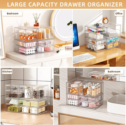 YFXCVSL Acrylic Makeup Organizer with 19 Drawers, 4 Pack Clear Storage Drawers, Bathroom Makeup Organizer for Palettes, Cosmetic, and Beauty Supplies,Ideal for Vanity, Cabinet,Desk Organization
