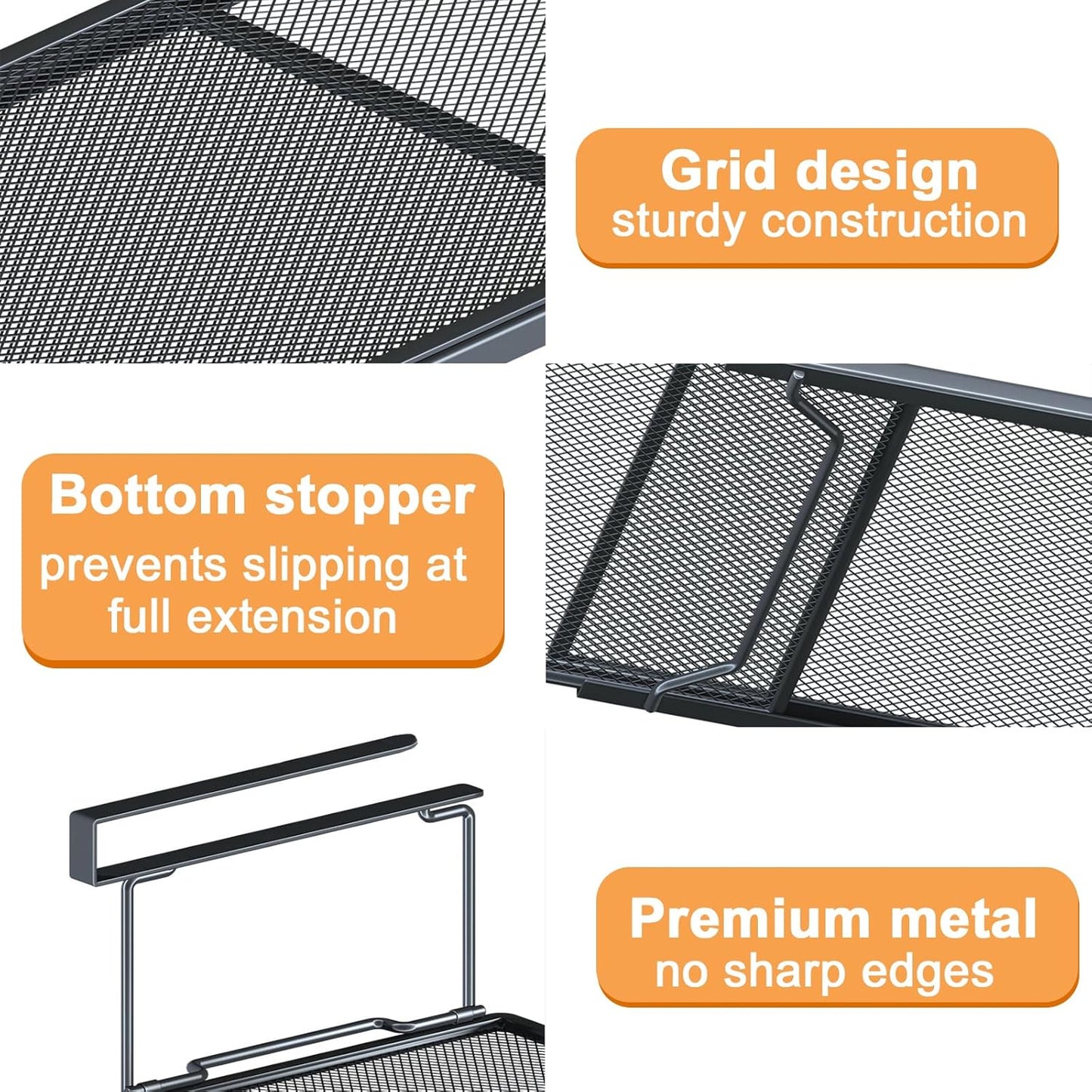 1 Pack Expandable Under Cabinet Shelf, Under Shelf Basket with 0.94 Inches Thick Clips for Kitchen Cupboard, Metal Hanging Under Desk Basket for Laundry Room, Cabinet, Shoe Rack