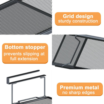 1 Pack Expandable Under Cabinet Shelf, Under Shelf Basket with 0.94 Inches Thick Clips for Kitchen Cupboard, Metal Hanging Under Desk Basket for Laundry Room, Cabinet, Shoe Rack