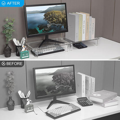 Sumerflos Clear Acrylic Monitor Laptop Stand, Sturdy and Save Space Computer Laptop Monitor Riser Stand for Home Office Desktop Universal Stand with Anti-Slip Pads