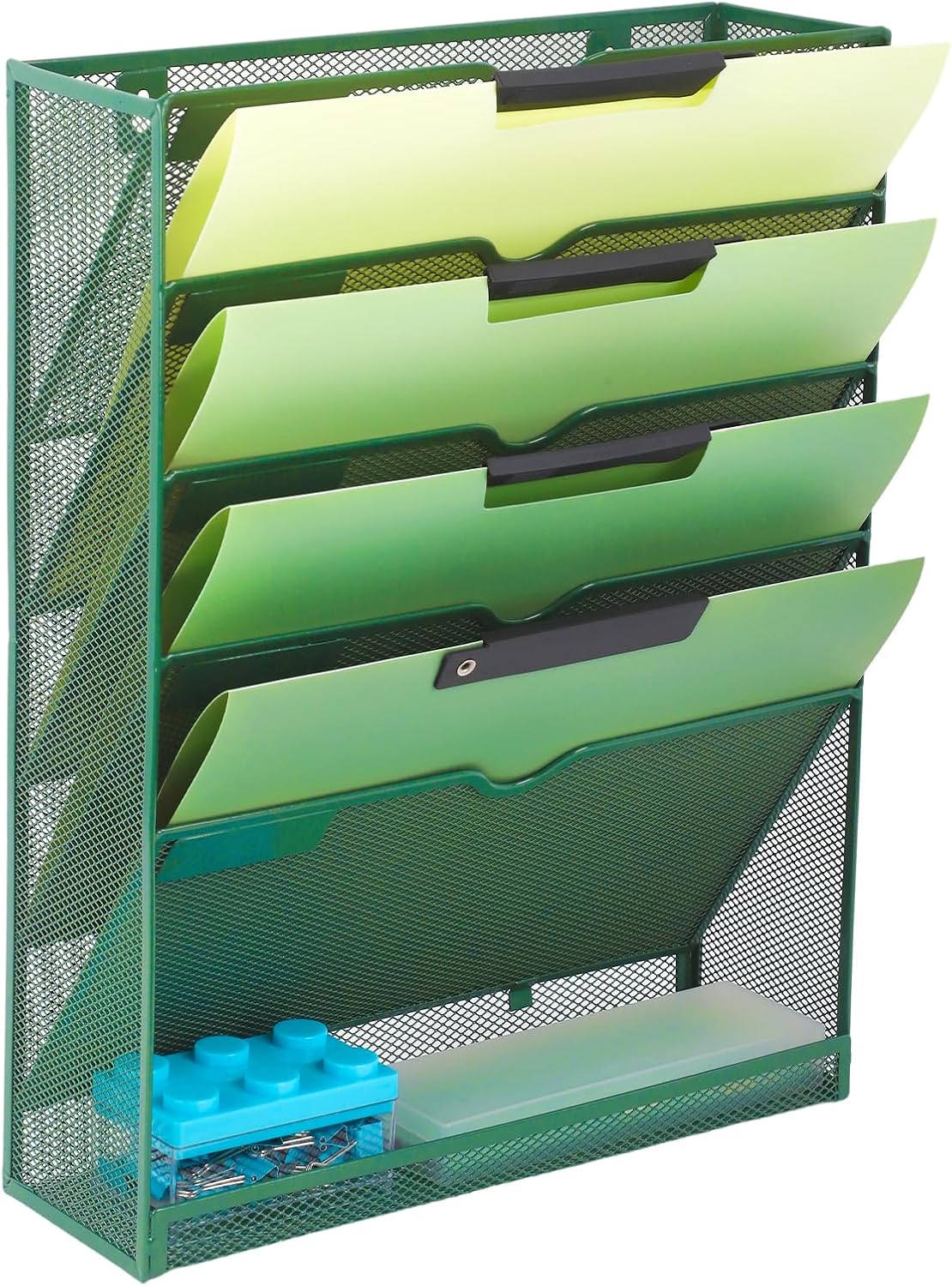 EASEPRES Desk File Organizer Mesh 6-Tier, Hanging Wall Mount Document Organization Stand, Desktop Vertical Mail Paper Folder Holder Rack with Bottom Tray for Office Home Cubicle Countertop, Black