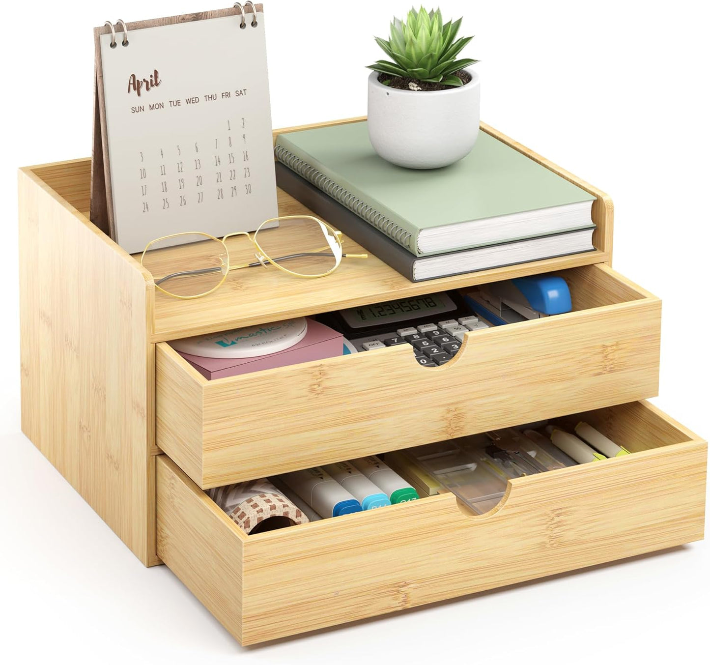 Wisuce Bamboo Desk Organizer - Mini Bamboo Desk Drawer Tabletop Cosmetic Storage Organization for Office or Home Black