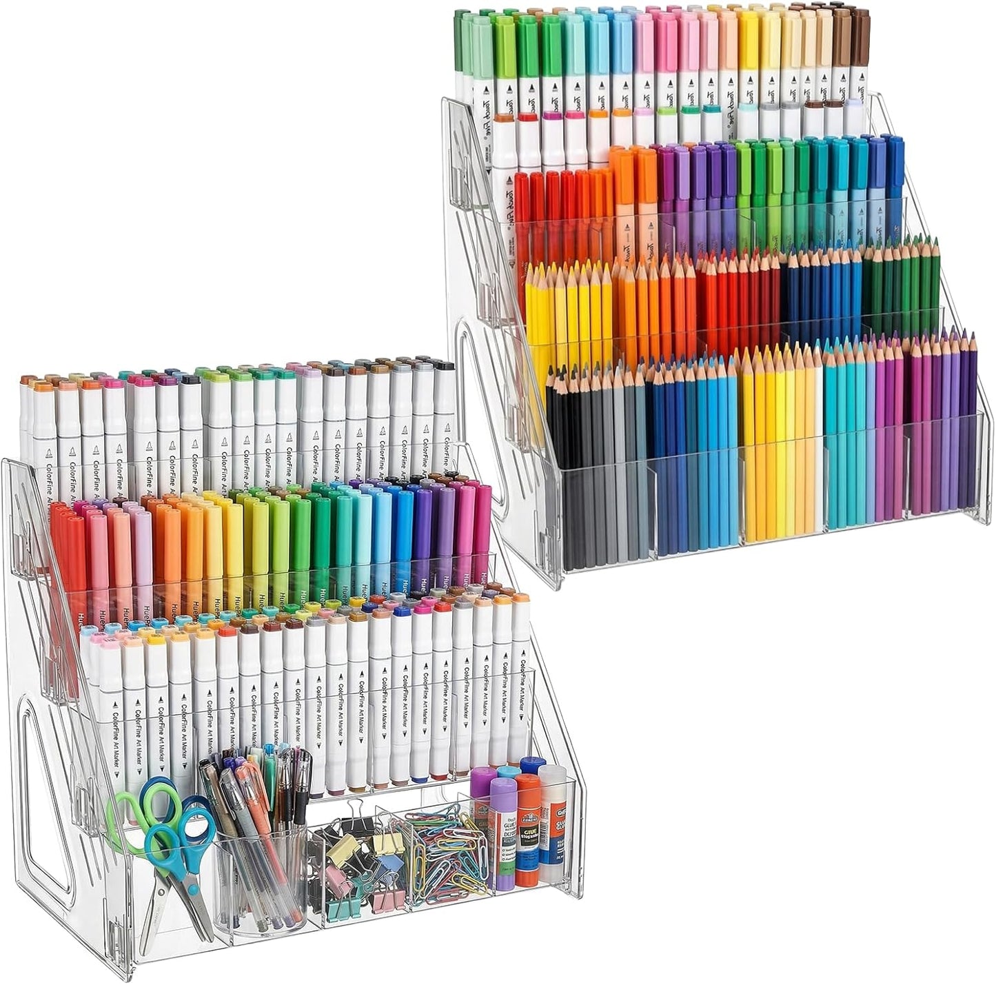 2 Pack Acrylic Desk Organizer, 4 Tier 20 Compartments Vertical Storage for Pens Art Supplies Home Classroom Back to School Office School Office Desk Desktop Stationery Pencil Storage