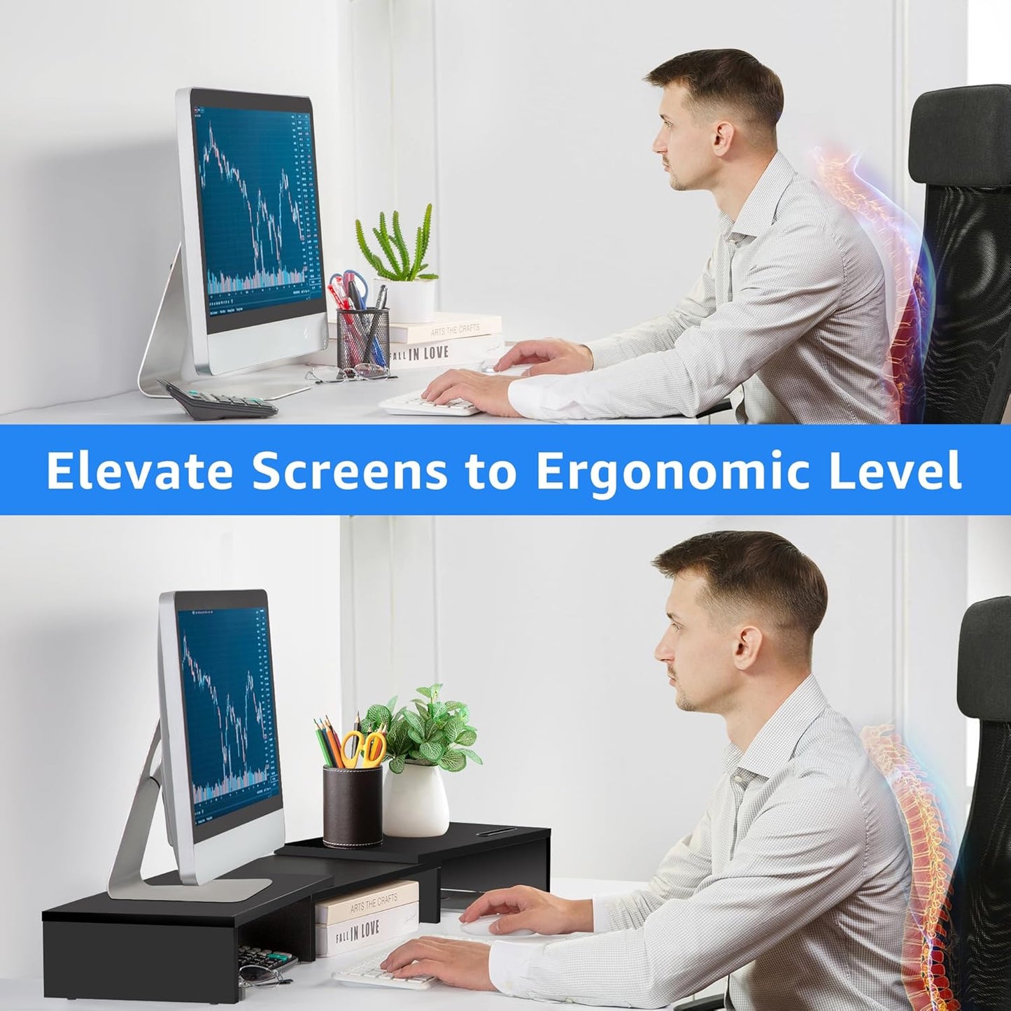 La Jaco Dual Monitor Stand Riser for 2 Monitors, Monitor Stand for Desk, Adjustable Length & Swivel Angle Wooden Desktop Organizer Stand Riser with Smartphone Holder for PC Monitor Laptop, White