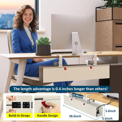 Under Desk Cable Management Tray - Under Desk Cord Management - Clamp/Screw Mount - Fabric Wire Management - Cable Raceways Tray Cord Hiders for Office/Home (Black, 35.8"×5.6")