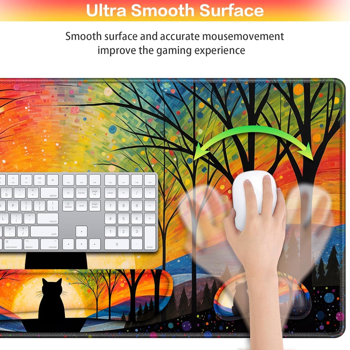 Desk Mat, Large Gaming Mouse Pad with Wrist Rest, 4in1 XXL Mousepad+Keyboard Wrist Rest+Mouse Pad Wrist Support+Cup Coaster Set Ergonomic Floral Computer Desk Arm Wrist for Decor Home Office Women