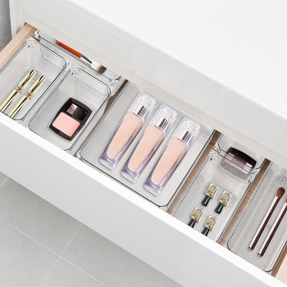 4 Pack Drawer Organizer - 3" X 6" Clear Acrylic Storage Bins with Non-Slip Pads, Versatile Desk Tray for Makeup, Jewelry, Kitchen, Bathroom, and Office Organization