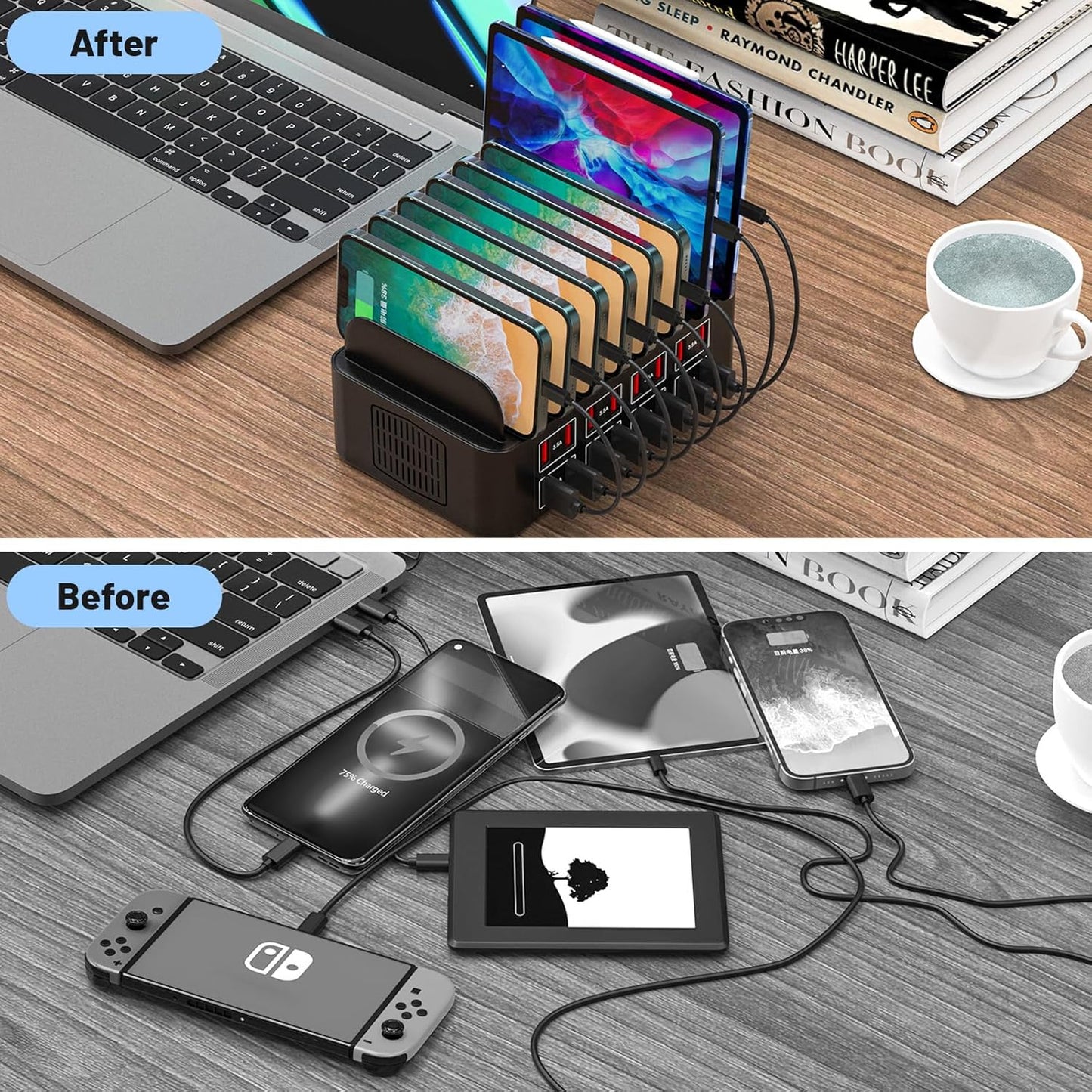 Charging Station for Multiple Devices, 16 Port USB Fast Charging Station, 175W Ipad Charger Station, Multiple Charger Organizer Compatible with Smartphones, Tablets and Other Devices