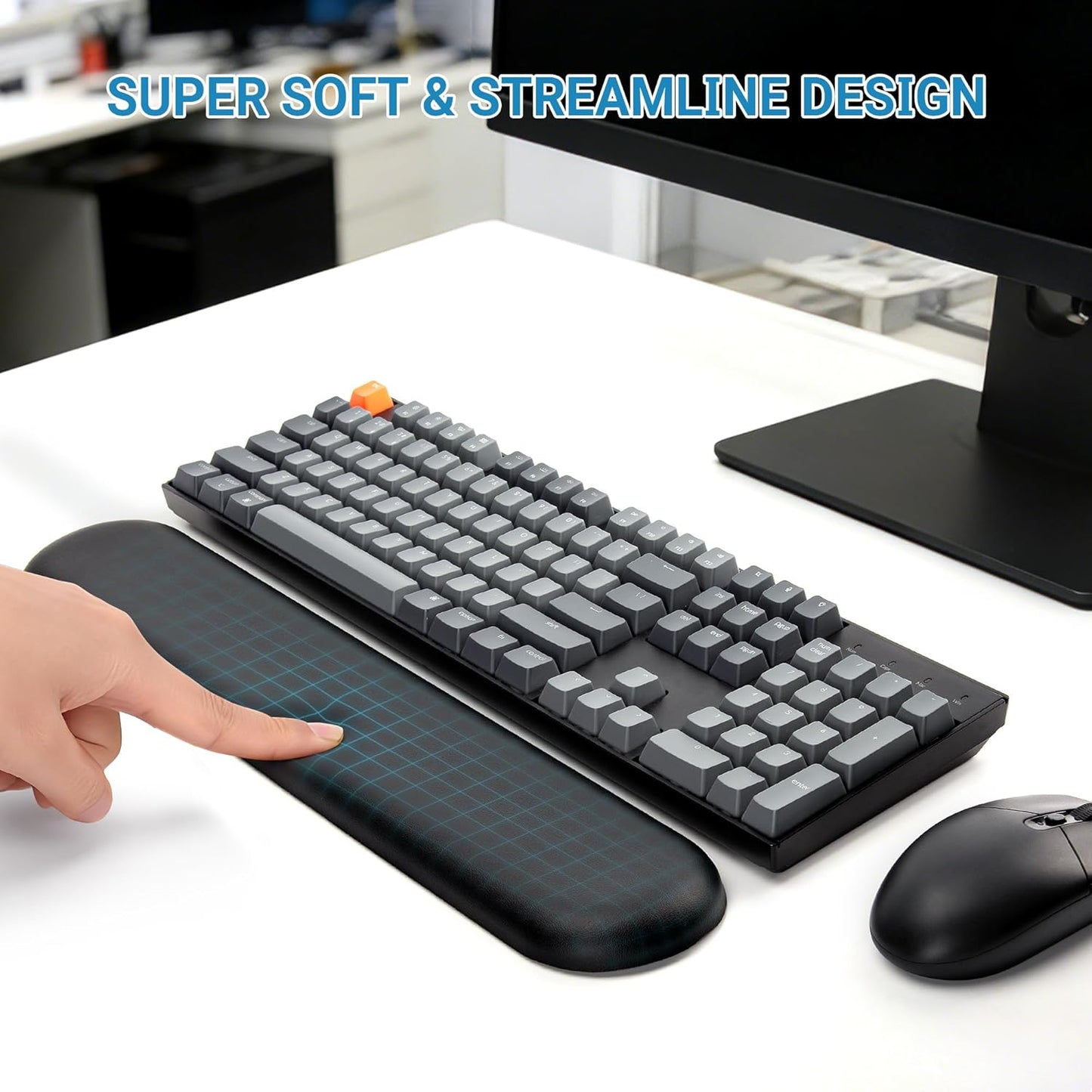 PU Leather Keyboard Wrist Rest, Ergonomic Memory Foam Wrist Support for Pain Relief, Waterproof & Easy to Clean Hand Rest Pad for Office, Gaming & Mechanical Keyboards (Classic Black)