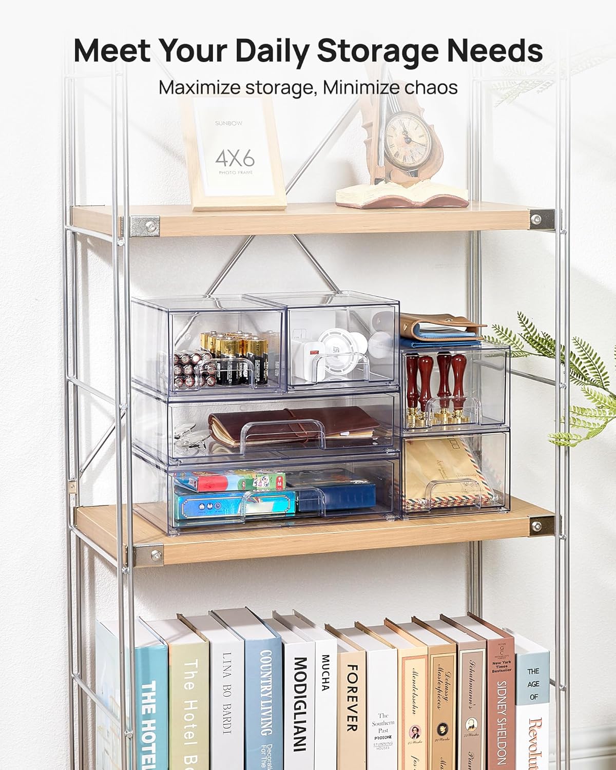 Vtopmart Stackable Storage Drawers Set of 4, Clear Plastic Organizer Bins for Bathroom Supplies,Ideal for Cabinet,Pantry,Laundry Room Organization