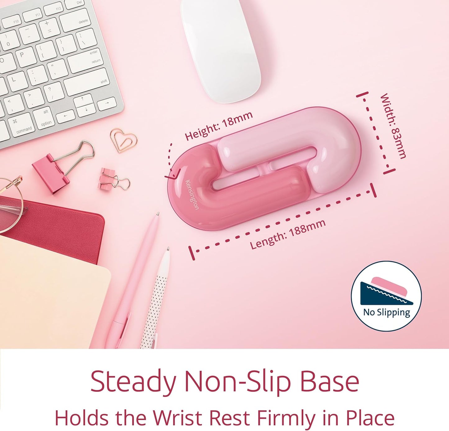 Kensington Duo Gel Loop Wrist Rest for Keyboard, Wrist Pad for Full Size Keyboard, Ergonomic Wrist Pad, Non-Skid Computer Pad with Wrist Support, Pink K62679WW, 17.7" x 3.7"x 0.9”