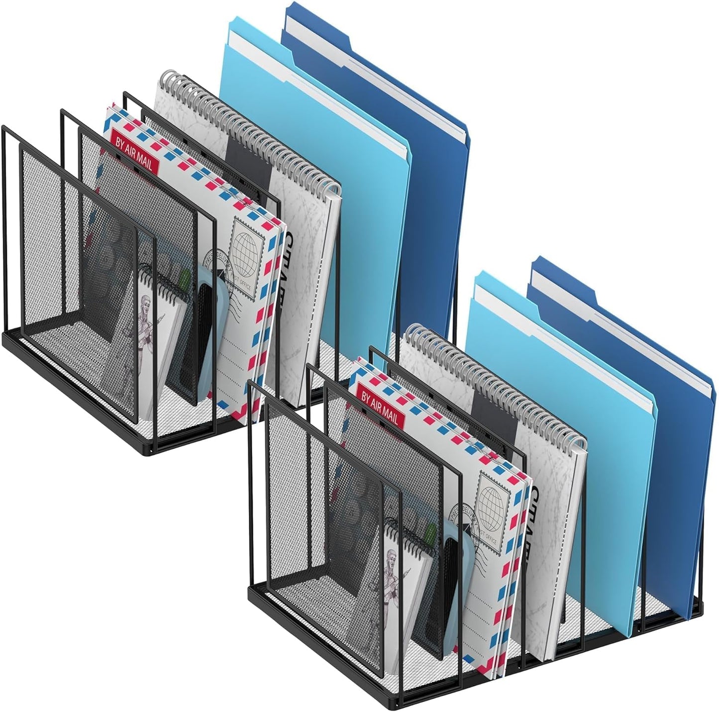 File Organizer for Desk, 5-Section Vertical File Sorter, Paper Holder Organizer Standing Metal File Folder for Office Home Classroom, Black
