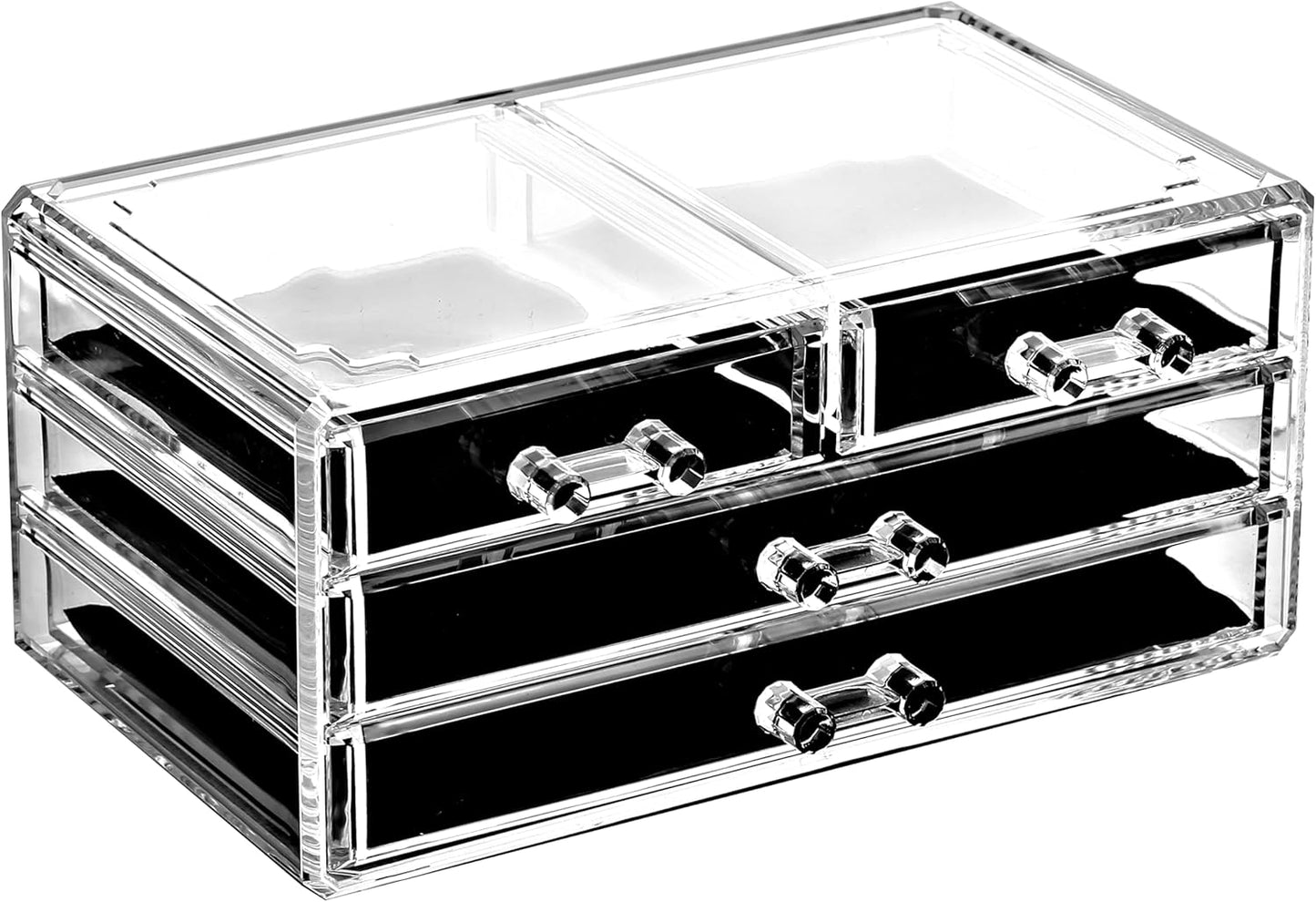 Ikee Design Acrylic Makeup Organizer with 4 Drawers and Removable Top Lipstick Holders, Ideal for Make-up or Accessories,Enhance Your Vanity or Bathroom with Clear Design for Quick Visibility