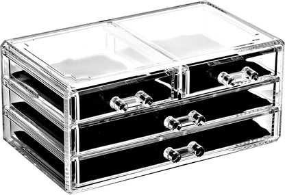 Ikee Design Acrylic Makeup Organizer with 4 Drawers and Removable Top Lipstick Holders, Ideal for Make-up or Accessories,Enhance Your Vanity or Bathroom with Clear Design for Quick Visibility