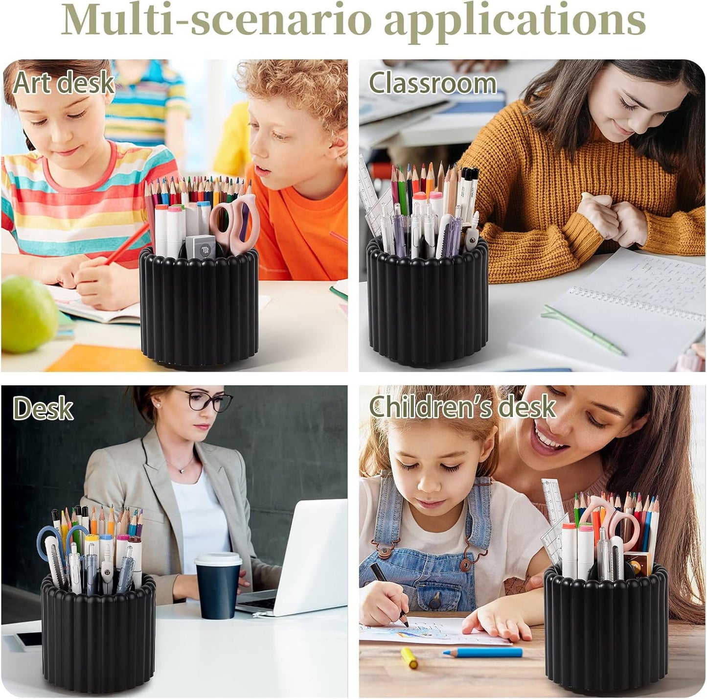 Anyoifax 360° Rotating Pen Holder 7 Slots Desk Organizer Removable Pencil Cup Plastic Art Supplies and Accessories Desktop Storage Box Caddy for Office, School, Home (White)