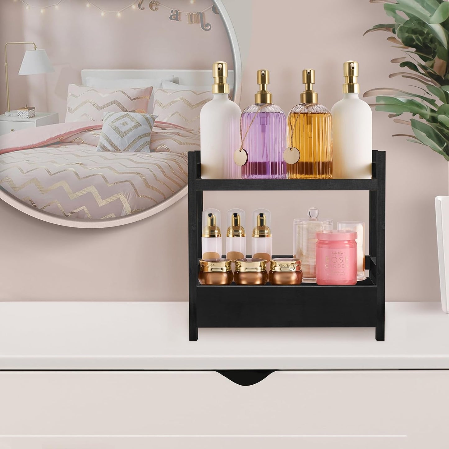 Sorbus Bamboo Bathroom Counter Organizer – 2-Tier Shelf with Hidden Drawer for Vanity, Matcha Station, Bathroom Sink Organizer Countertop, Kitchen & Office Storage (13″ L x 6.5″ W x 12.6″ H)