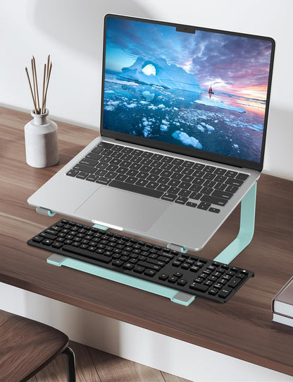 SOUNDANCE Laptop Stand for Desk, Ergonomic Metal Computer Riser for 12-17.3 Inch Laptops, Heavy Duty Stable Desktop Holder, Improves Eye Level & Workspace Organization, Silver