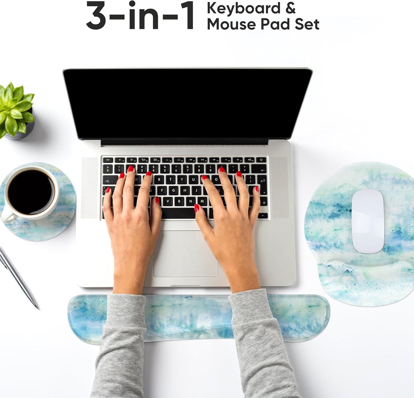Ergonomic Keyboard Mouse Pad Wrist Rest Support Set for Laptop/Computer/Desktop,Memory Foam Hand Rest Wrist Cushion for Gaming/Office,Lightweight Comfortable & Pain Relief (Flowers)