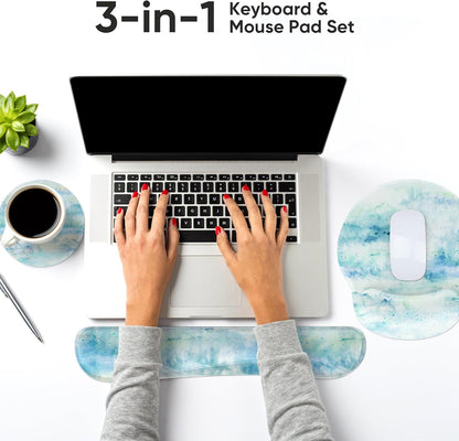 Ergonomic Keyboard Mouse Pad Wrist Rest Support Set for Laptop/Computer/Desktop,Memory Foam Hand Rest Wrist Cushion for Gaming/Office,Lightweight Comfortable & Pain Relief (Flowers)