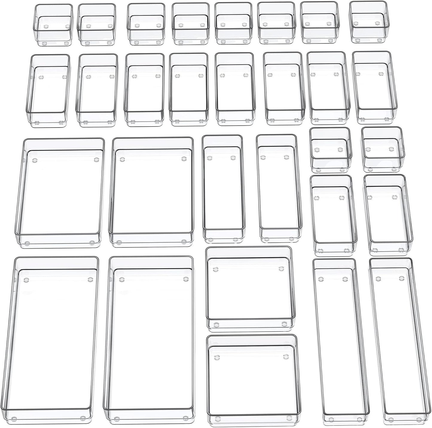 SMARTAKE 20-Piece Drawer Organizer with Non-Slip Silicone Pads, 7-Size Desk Drawer Organizer Trays Storage Tray for Makeup, Jewelries, Utensils in Bedroom Dresser, Office and Kitchen (Clear)