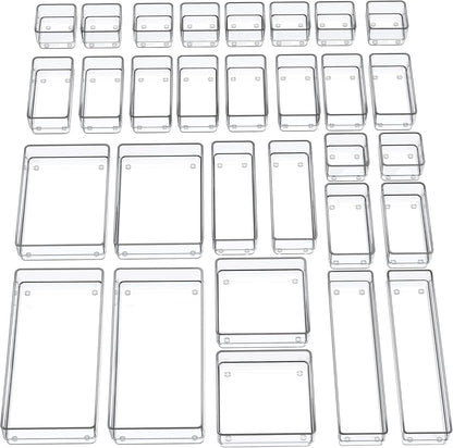 SMARTAKE 20-Piece Drawer Organizer with Non-Slip Silicone Pads, 7-Size Desk Drawer Organizer Trays Storage Tray for Makeup, Jewelries, Utensils in Bedroom Dresser, Office and Kitchen (Clear)