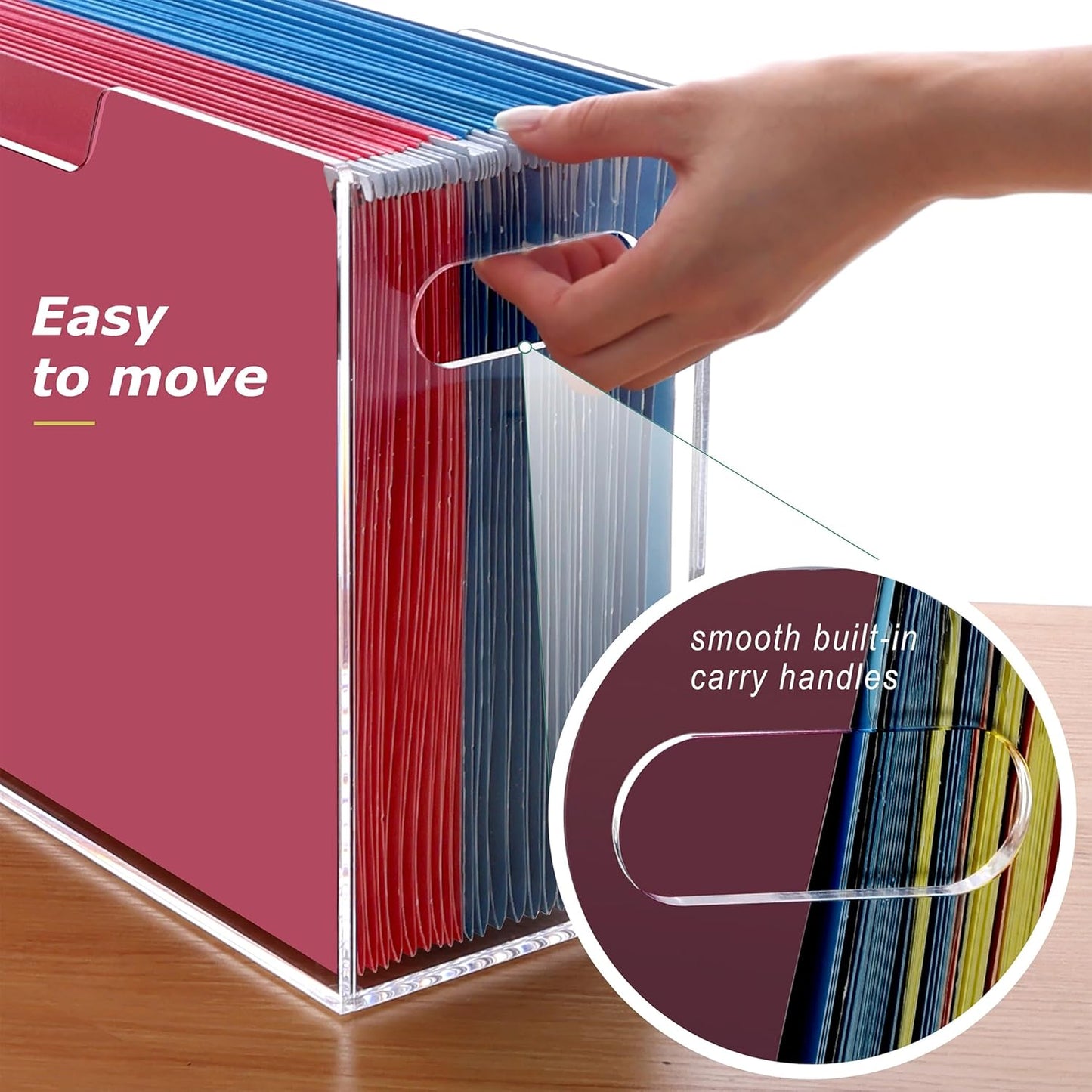 DINGHUO Acrylic File Folder Organizer, Hanging File Organizer Box, File Holder with Handles for Letter Size, Clear File Box Desktop Folder Storage for Office Home Work -1 Pack