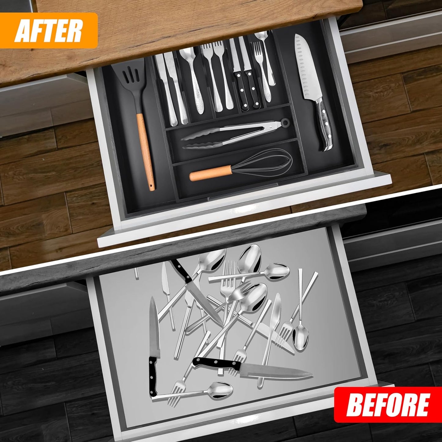 Kitchen Silverware Drawer Organizer and Storage Flatware Cutlery Utensil Holder Spice Rack Containers Bathroom Counter Cabinet Office Desk Makeup Drawer Tray Kitchen and Dining Tools Decor Accessories