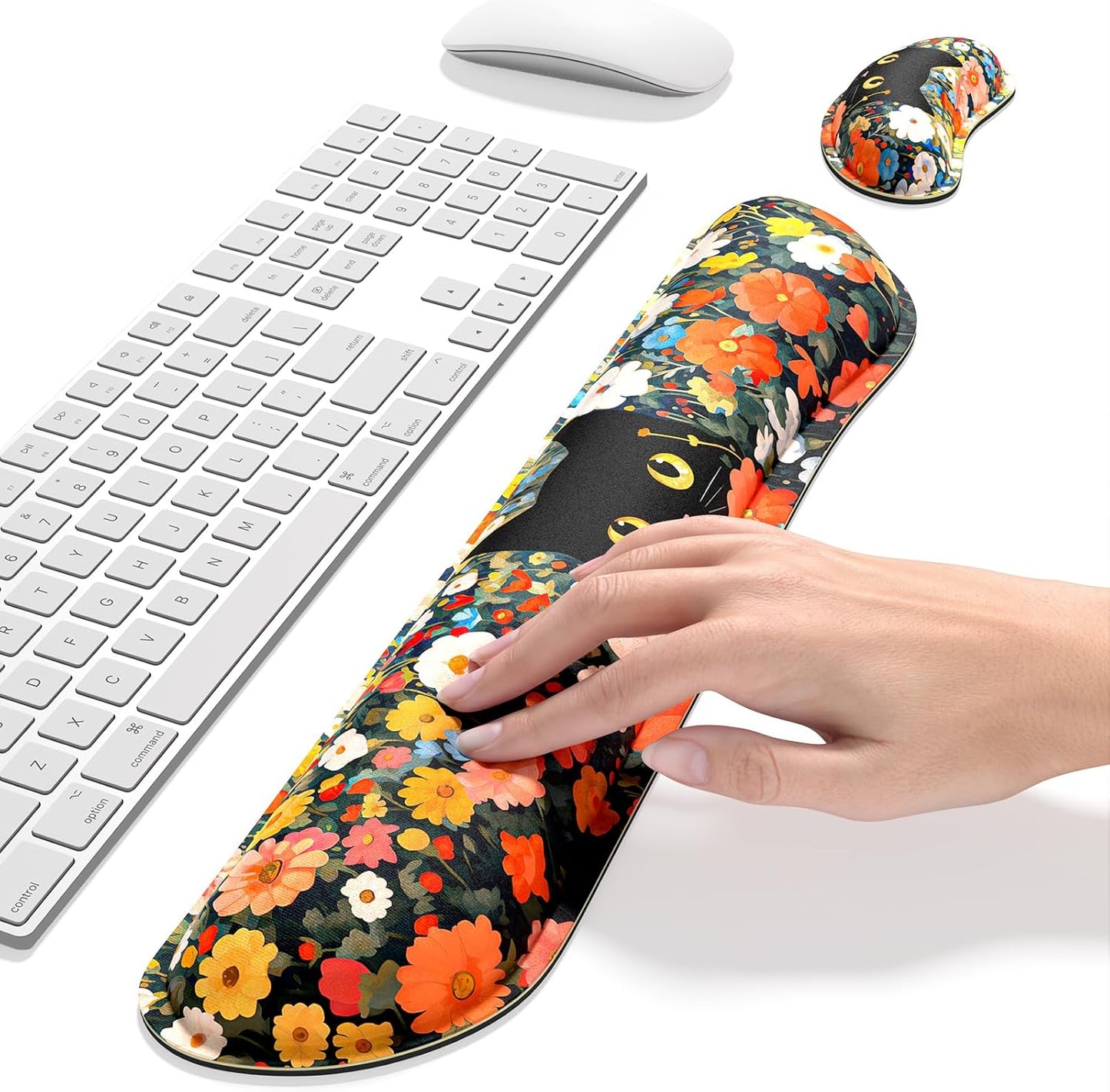 Dapesuom Enlarge Keyboard Wrist Rest, Memory Foam Wrist Cushion for Desk Mats Support, Cute Pain Relief Keyboard Mouse Pad Rests Set with Non-Slip Base for Gaming Laptop Office Computer, Green Leaf