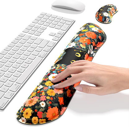 Dapesuom Enlarge Keyboard Wrist Rest, Memory Foam Wrist Cushion for Desk Mats Support, Cute Pain Relief Keyboard Mouse Pad Rests Set with Non-Slip Base for Gaming Laptop Office Computer, Green Leaf