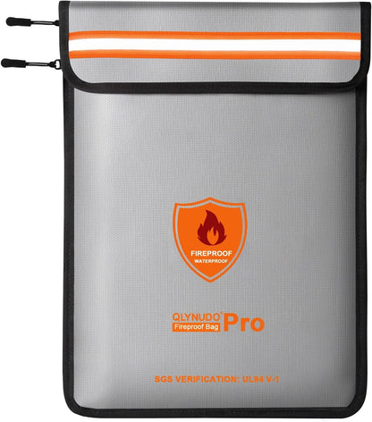 Fireproof Document Bag - Waterproof Fireproof Money Bag with Zipper for Cash/Important Documents/Valuables (Seal Protection), 15x11" (A4 Size), Fire Safe Envelope Bag with Reflective Strip