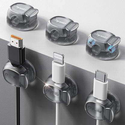 8Pack Cord Organizer [Dual Spring & Clasp, Max Secure] Cable Clips - Chfeila Cable Management, Adhesive Phone Charging Wire Holder for Nightstand/Wall, Home Office Desk Accessories Decor Essentials