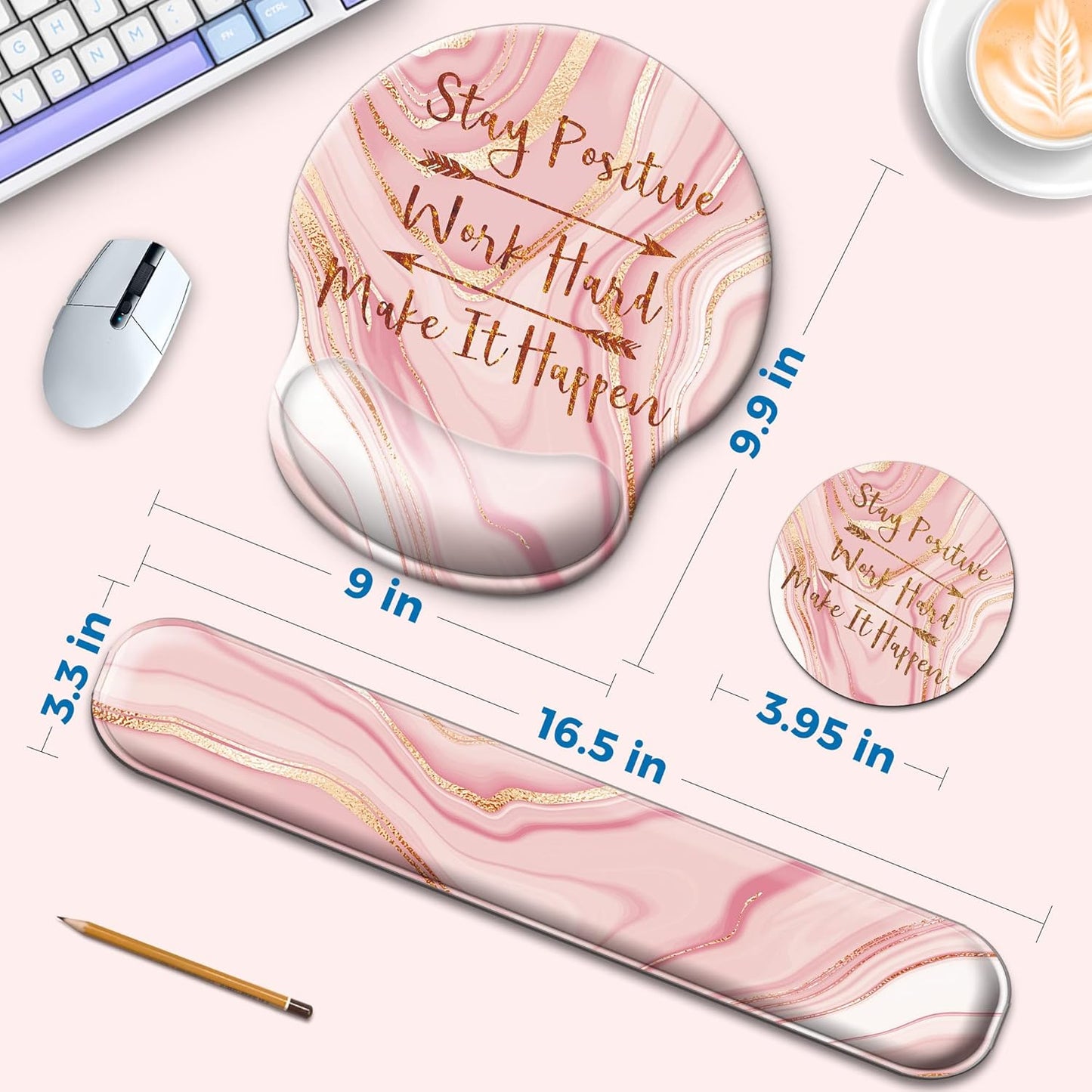 Mouse Pad and Keyboard Wrist Rest Support, with Non-Slip PU Base,Gel Mouse Pad with Coaster,Pain Relief for Gaming, Computer,Office -Beach