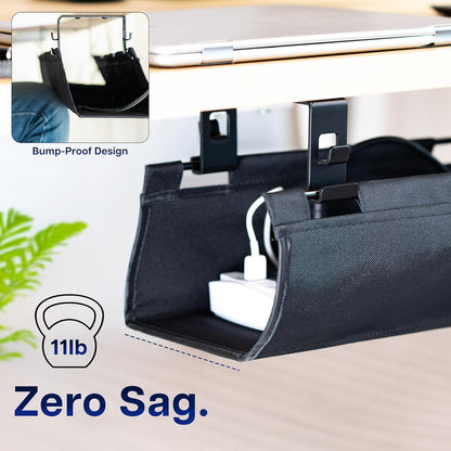 VIVO Screw-on Under Desk 47 inch Fabric Cable Management Tray, Wire Concealer, Power Strip Storage, Workspace Organization, Easy Fold Down Access, Black, DESK-AC47F-S