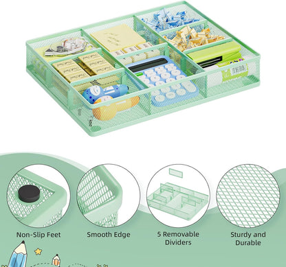 Marbrasse Desk Drawer Organizer, Metal Mesh Drawer Organizer Tray with 5 Adjustable Compartments,Desk Organizers and Accessories for Home,Office,Kitchen,Makeup,Vanity (Black)