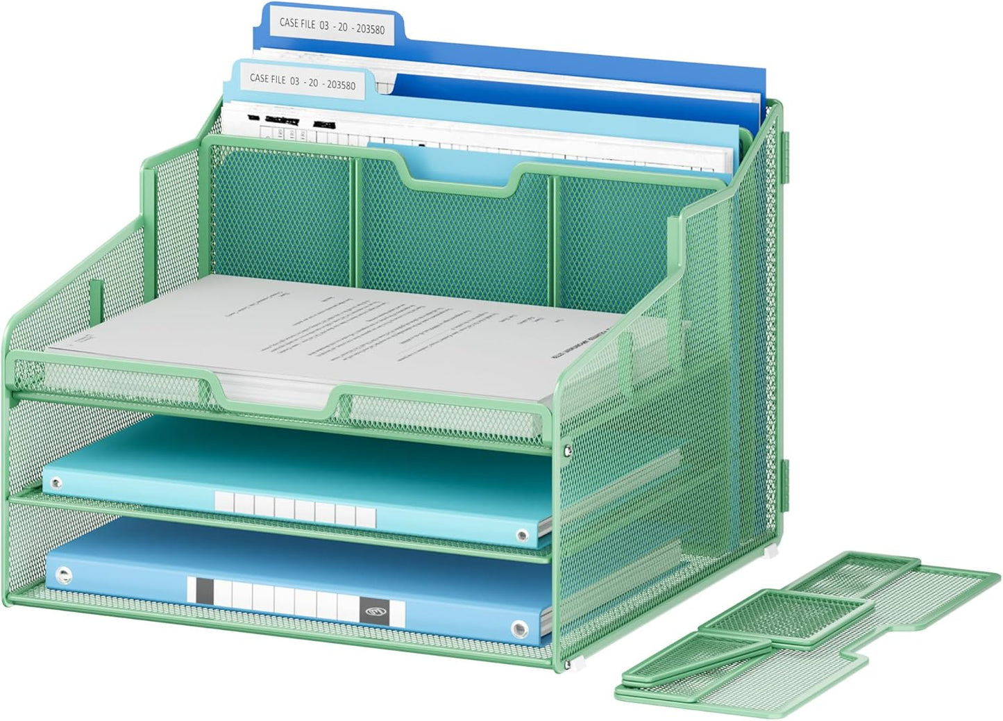 Lavatino Desk Organizer - Metal Mesh with 2 Paper Letter Trays, 7 Flexible Dividers, 2 Vertical File Holders for Office/Home/Classroom Supplies, Desk Organizers and Accessories, Black