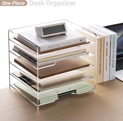 SANRUI Paper Organizer for Desk,Acrylic Stackable Letter Tray, Clear Desk Organizer, Paper Sorter for Office,Home or School,2-Pack