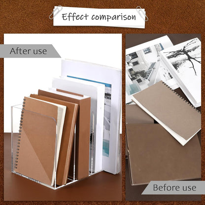 Acrylic Desk Organizer, Thickened Clear Magazine Holder with 3 Vertical Compartment Acrylic File Sorter Organizer for Office, Home, Classroom