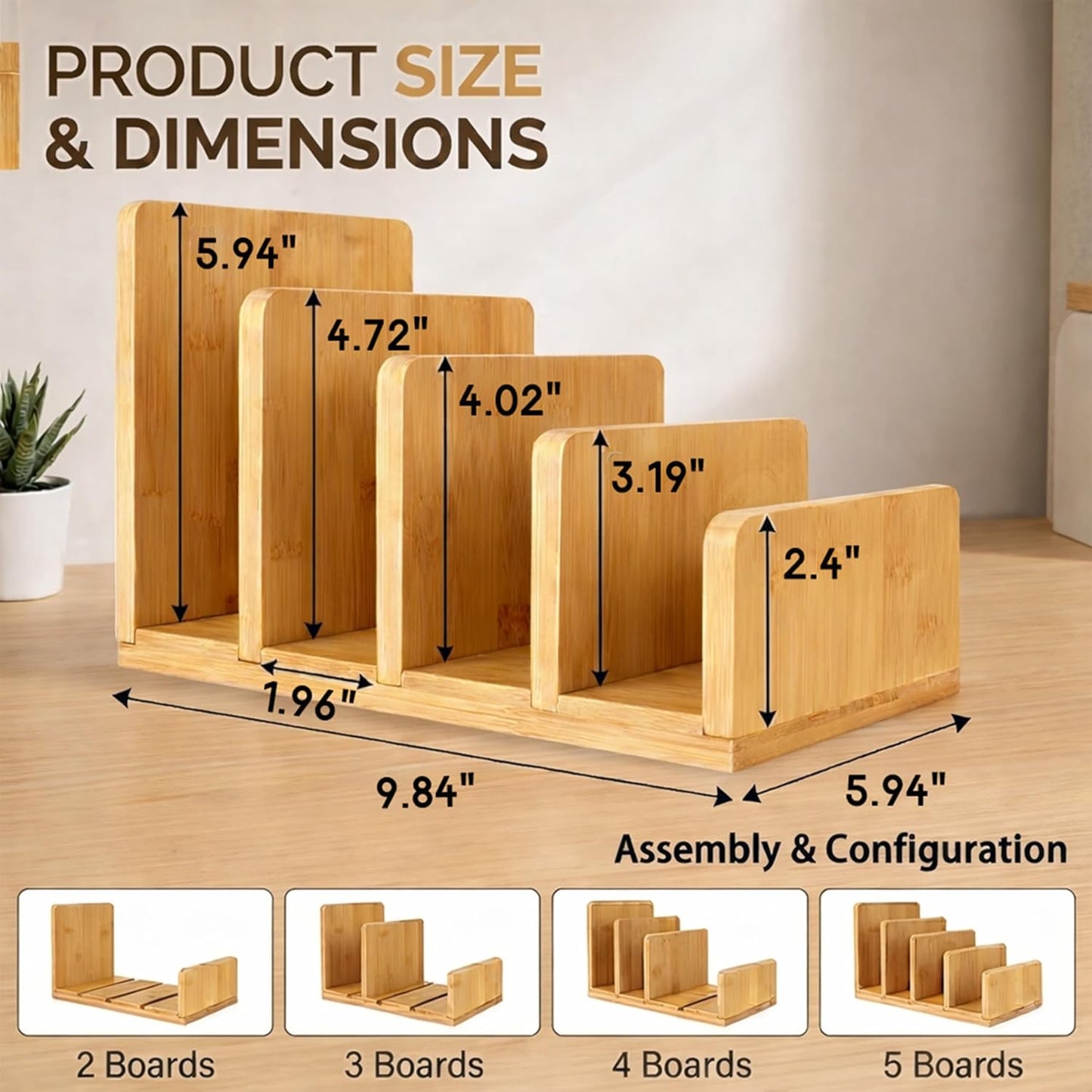 Natural Bamboo Cook Book Organizer Stand, 4 Slots Vertical Book Rack for Kitchen Countertop,Sturdy Recipe Book Holder & Binder Organizer,Easy to Assemble Cookbook Storage for Desk,Living Room