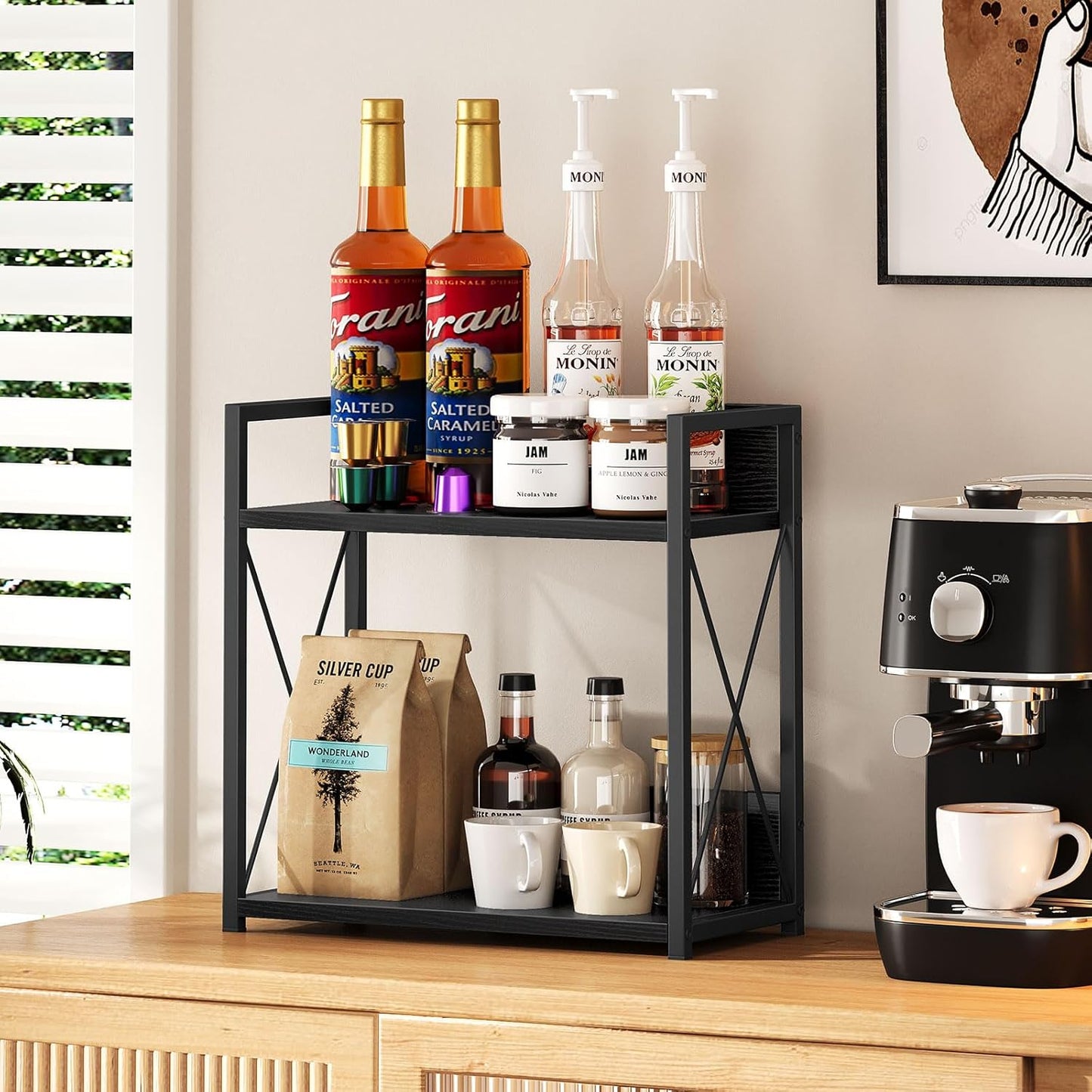Giikin Countertop Shelf Organizer, 2 Tier Kitchen Spice Rack Organizer for Countertop, Wood Coffee Counter Shelf Organizer for Home (Bamboo, S)