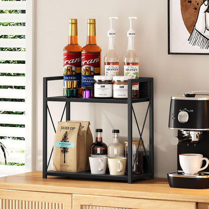 Giikin Countertop Shelf Organizer, 2 Tier Kitchen Spice Rack Organizer for Countertop, Wood Coffee Counter Shelf Organizer for Home (Bamboo, S)