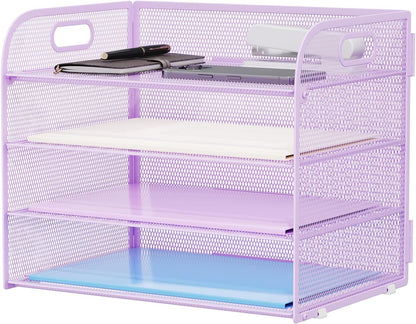 Marbrasse 4 Tier Paper Organizer Letter Tray - Mesh Desk File Organizer with Handle, Paper Sorter Organizer for Letter/A4 Office File Folder Holder (Black, 12.6" x 9.1" x 10.7")