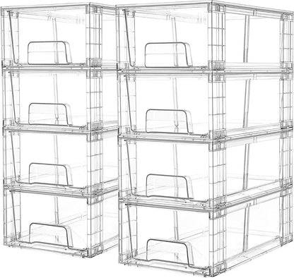 Vtopmart 4 Pack Stackable Storage Drawers,Clear Acrylic Drawer Organizers with Handles, Easily Assemble for Fridge, Bathroom,Kitchen Undersink,Cabinet,Pantry Organization and Storage
