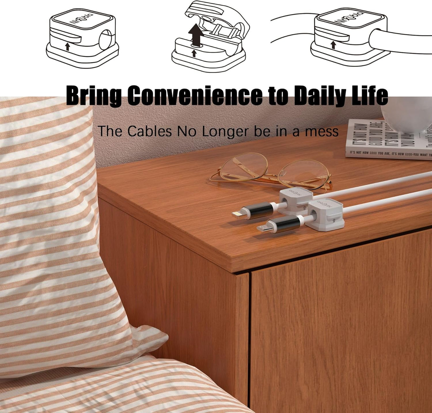 [9 Pack] Magnetic Cable Clips,Easy to Adjust Cables or Wires,Enhanced Adhesive Wire Holder Keeper Organizer,Desk Cable Management, NIRXUBLA Cable clips for office,car,kitchen,workspace,Bedroom (White)