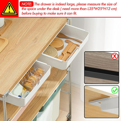 Poeland Under Desk Drawer Self-Stick Storage Organizer for Office Home School, Holders for Desk Accessories, Large Size, White